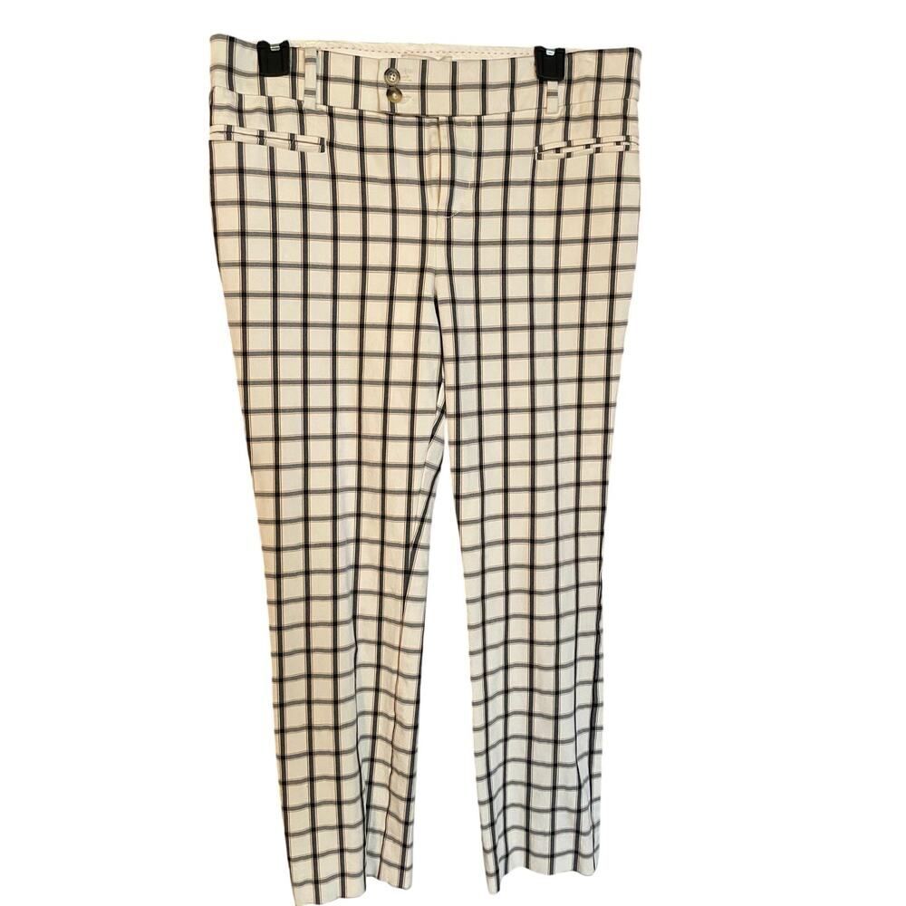 Anthropologie Essential Slim Ankle Pants Size 8 White Black Grid Pattern EUC